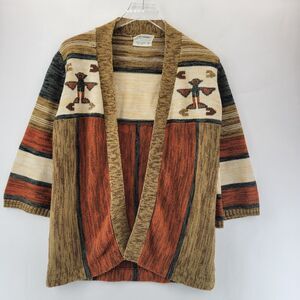 Vintage Cardigan Sweater Womens Large Aztec Southwestern Tribal 70's Earth Tones